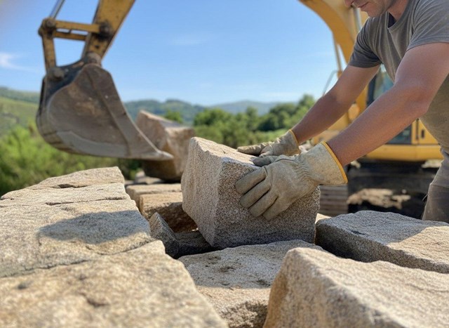 Construcción y refuerzo de muros con excavadora en Pontevedra - Imagen 1
